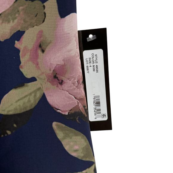 Xscape Surplice Tiered Navy Floral Print Chiffon Flutter Sleeve Evening Gown 4 - Picture 5 of 11